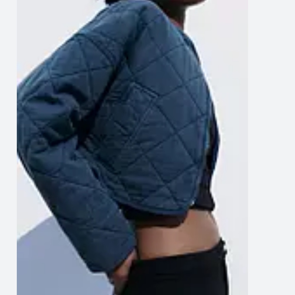 Zara quilted cotton denim cropped jacket medium - Picture 2 of 12